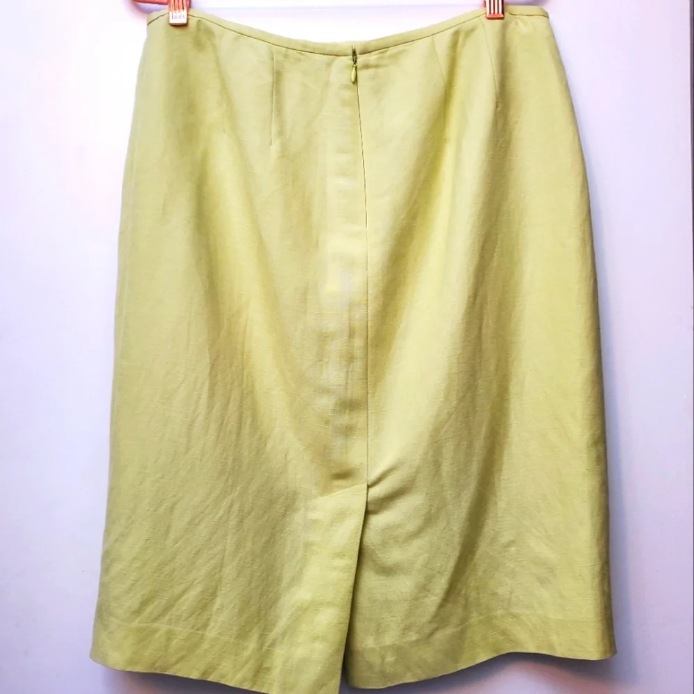 Calvin Klein Light Charteuse Green Linen Blend Pencil Skirt Size 12 Minimalist - Picture 3 of 7